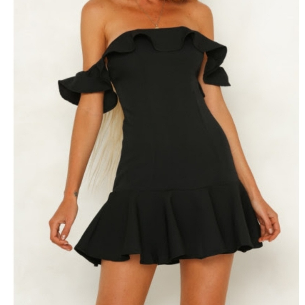 Black ruffled mini dress